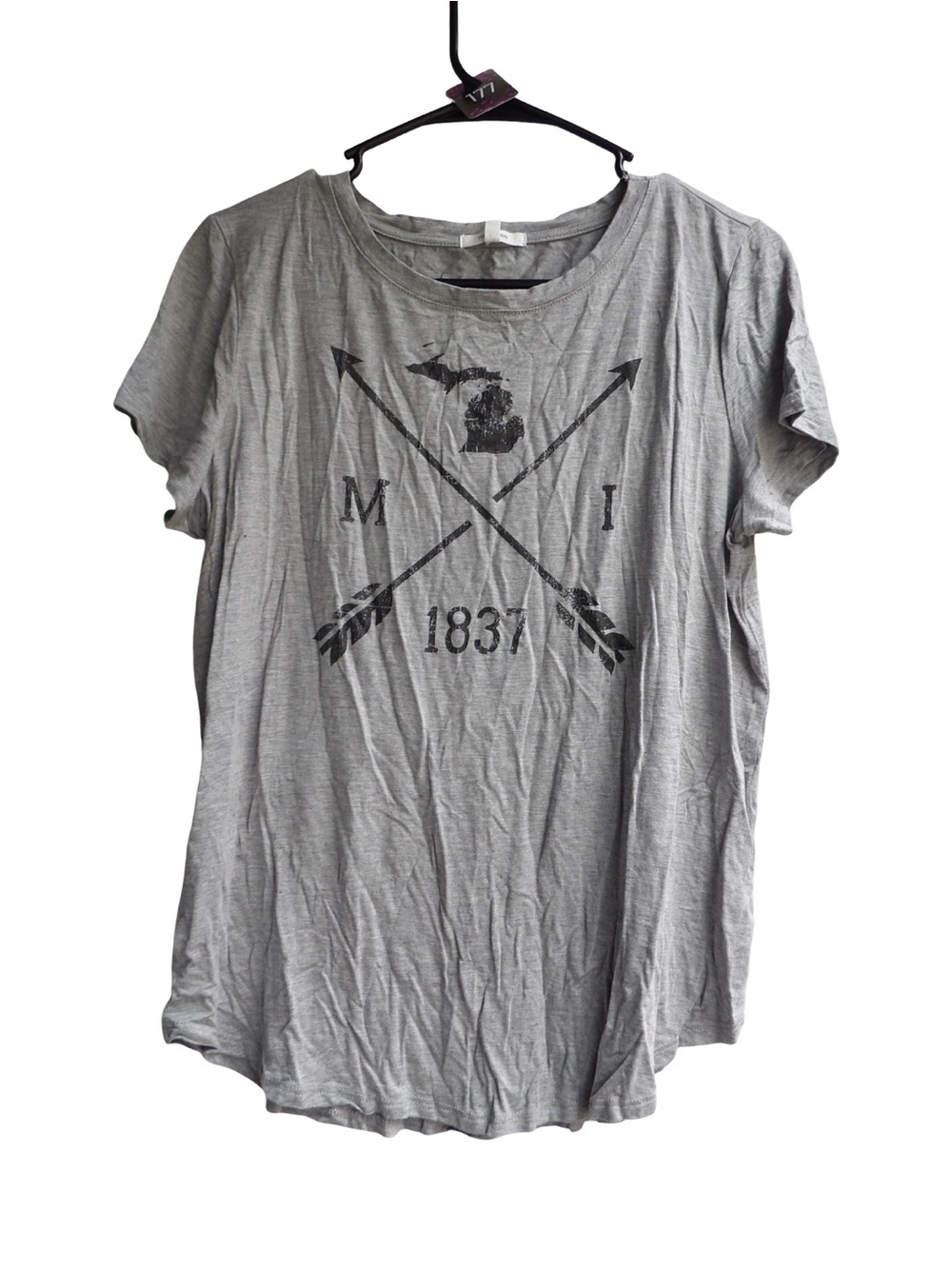 Maurices Gray Short Sleeve Tee with Black Arrow Graphic